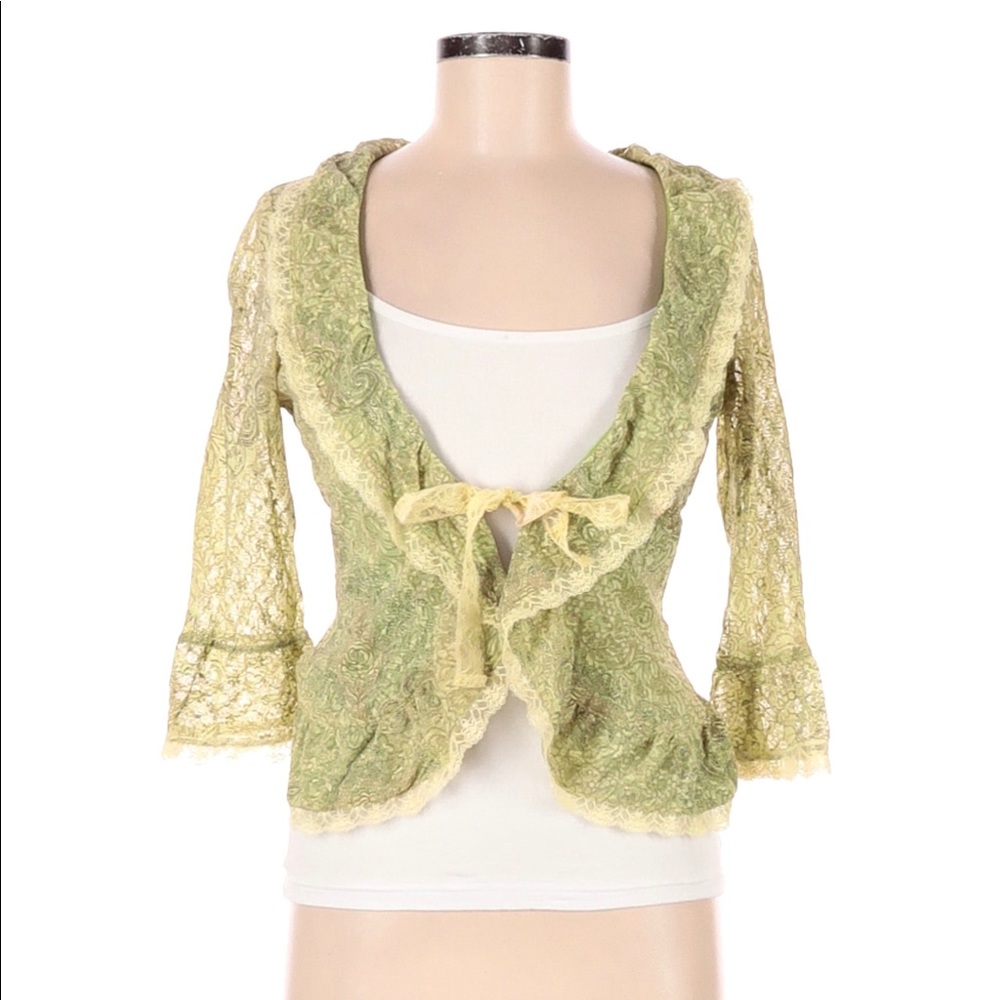 INC LIGHT GREEN 3/4 lace mesh sleeve top